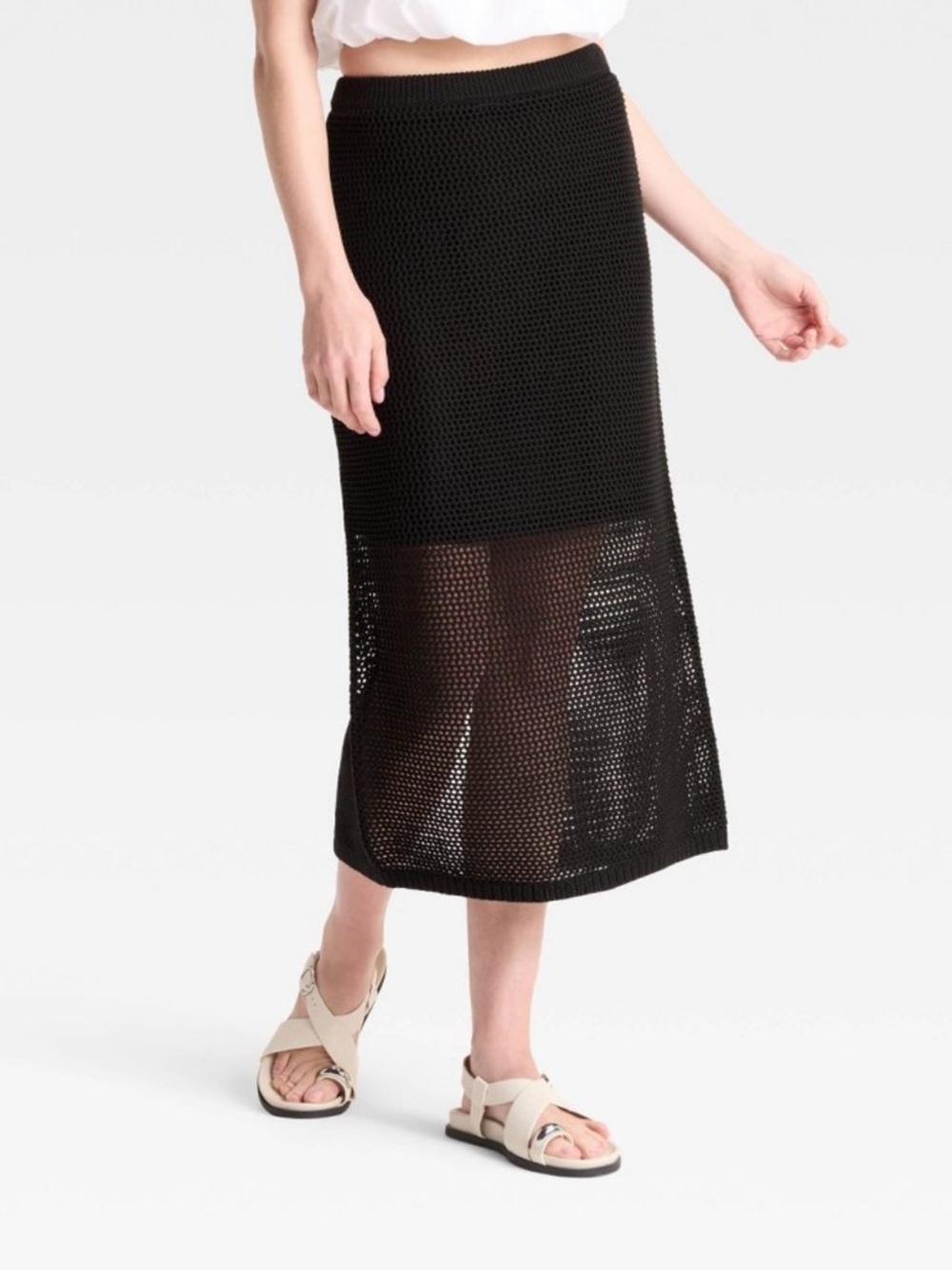 a new day - Black Knit Midi Skirt